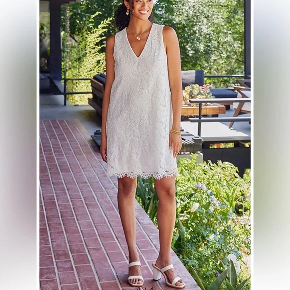 New Karen Kane Elegant Cream Lace Shift Dress - Picture 5 of 13